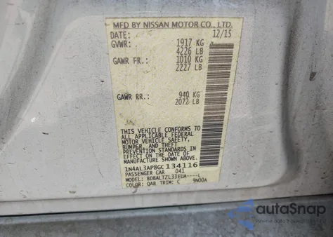 2016 Nissan Altima 2.5 Sl from USA, damaged, VIN 1N4AL3AP8GC134116